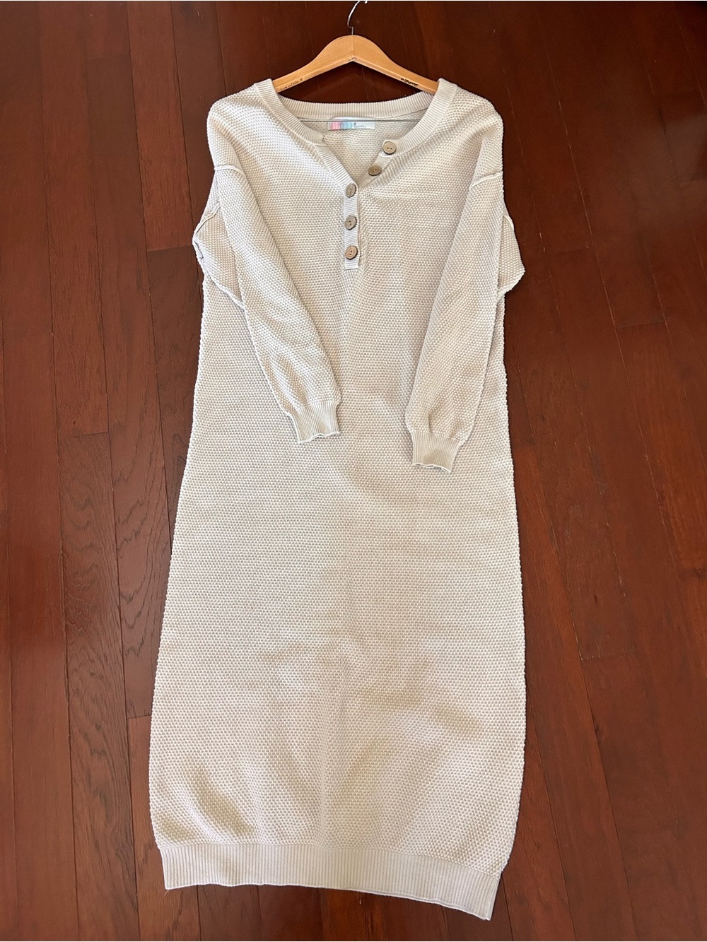 Free People free-est Hailee Waffle Knit Henley Sweater Midi Dress Oatmeal XS - Picture 5 of 11